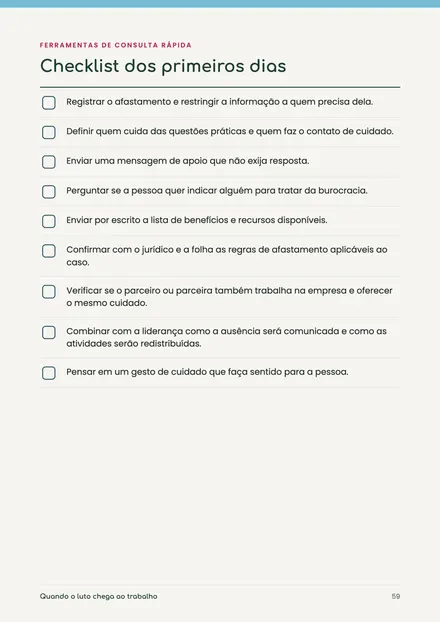 Checklist dos primeiros dias