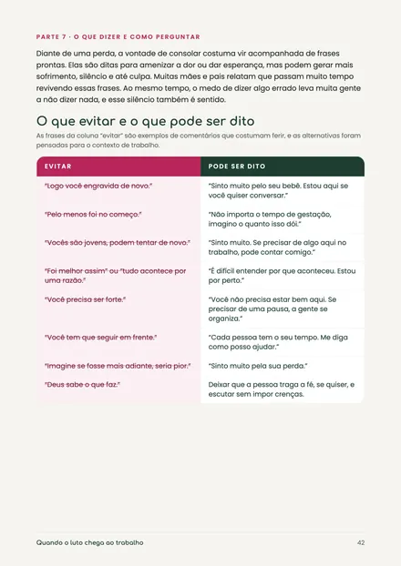 Página com frases para evitar e o que pode ser dito